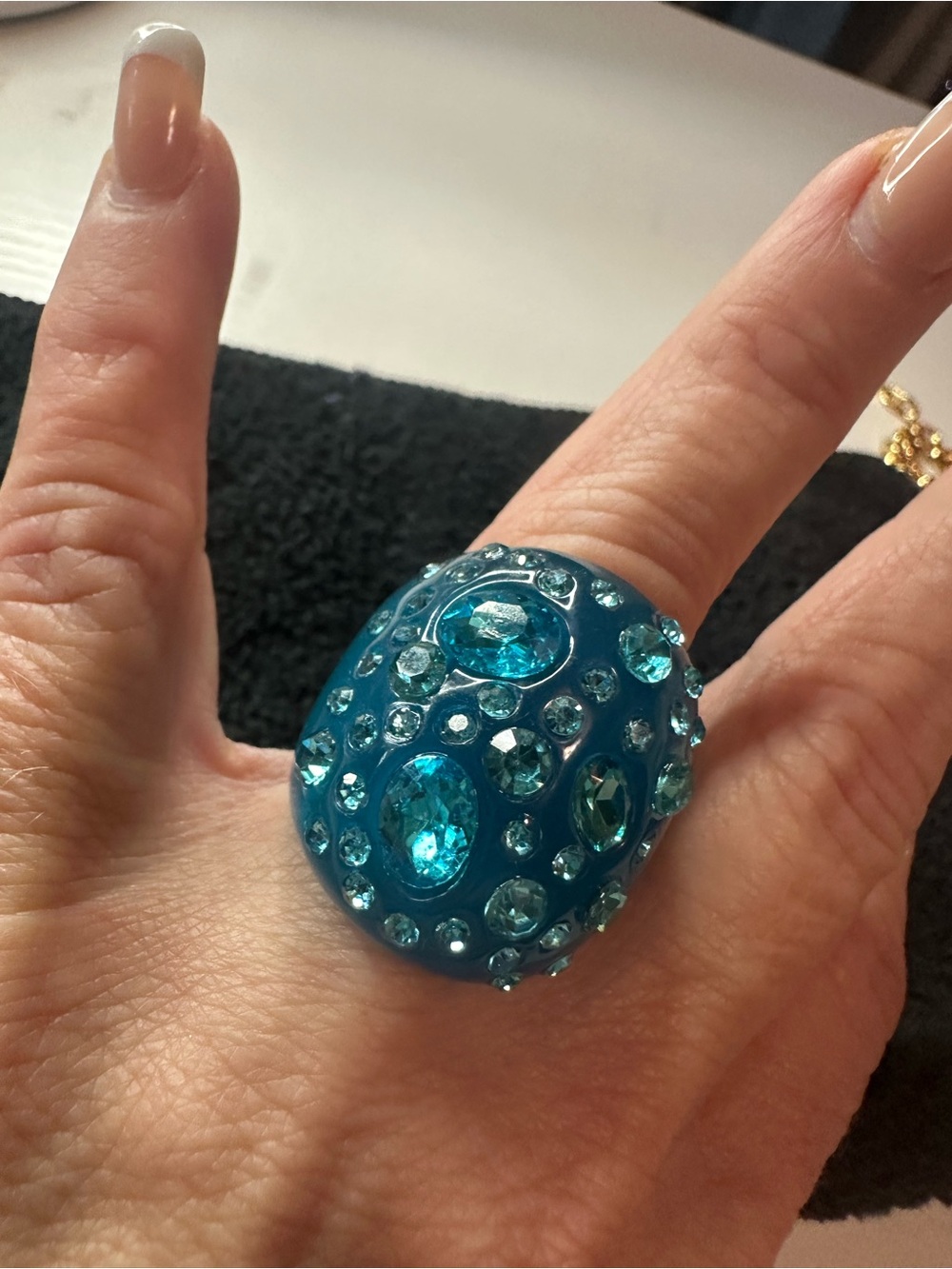 Statement Teal Crystal Dome Ring - Women Jewelry